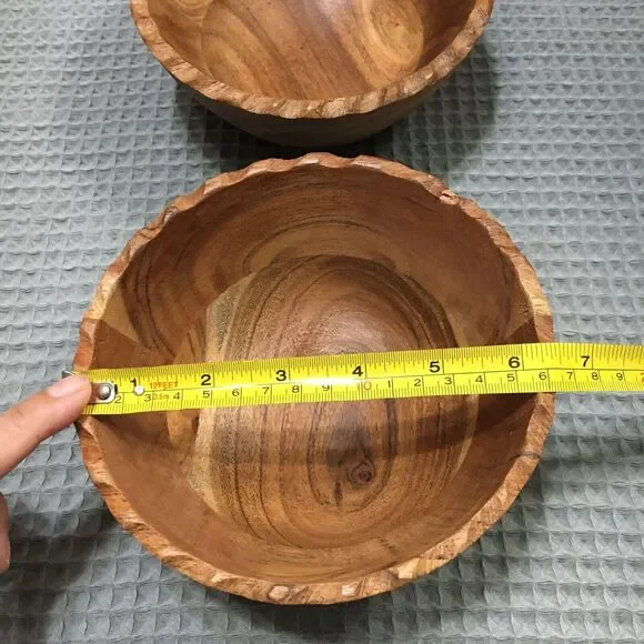 Set of 2 Handcrafted Wooden Bowls 6.5" Small Wood Bowls Artisan Natural Rustic - Picture 11 of 11